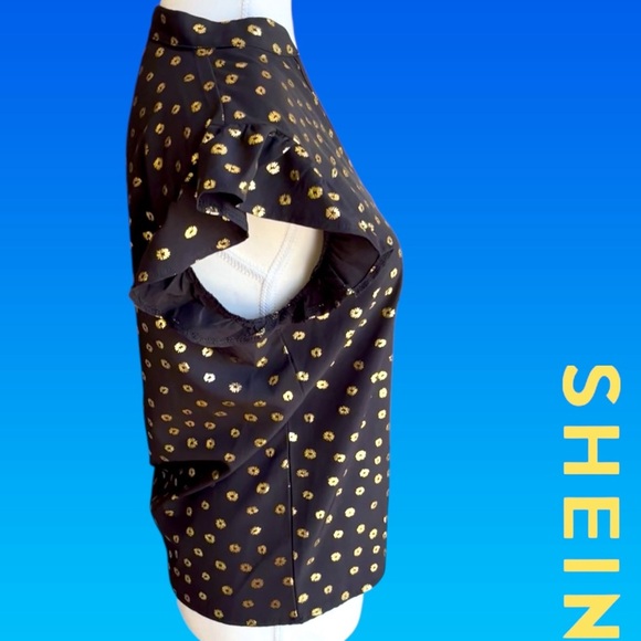 SHEIN Black Blouse with Gold Floral Accents - Picture 4 of 8